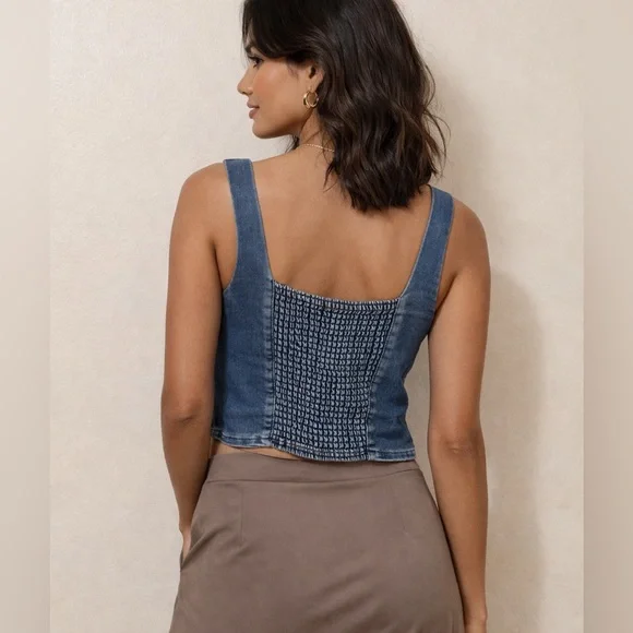 Maurices Denim Blue Square Neck Tank Top - Picture 2 of 4